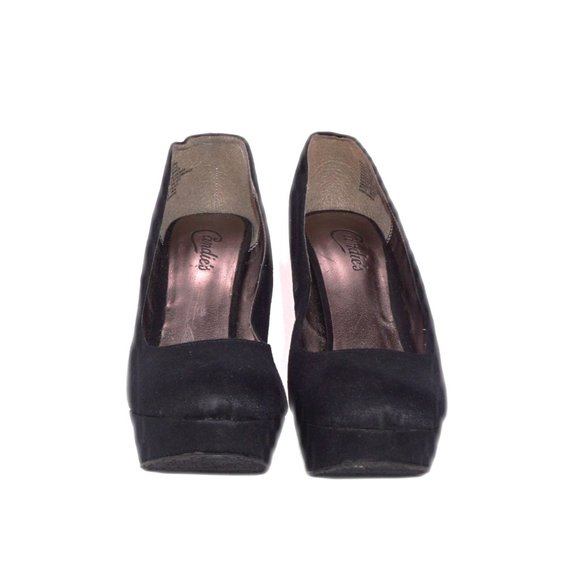 Candie's Smokey Black Faux Suede Babydoll Platform Pump Patent Stiletto Heel NEW - Picture 3 of 6